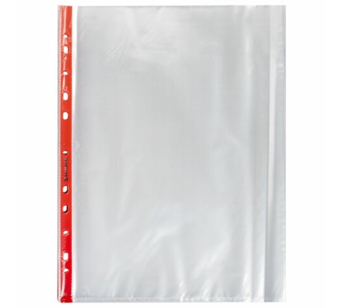 Папки-файлы перфорированные с цветными полосками А4 BRAUBERG, КОМПЛЕКТ 100 шт., гладкие, 30 мкм, 271827