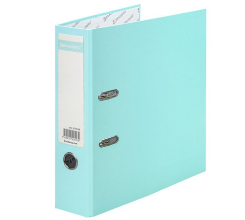 Папка-регистратор BRAUBERG PASTEL ламинированная, 75 мм, цвет мятный, 271839