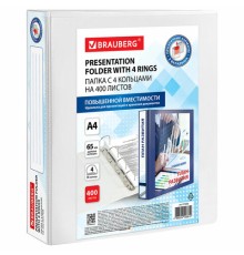 Папка ПАНОРАМА на 4 кольцах, ПРОЧНАЯ, картон/ПВХ, BRAUBERG 