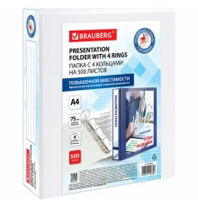 Папка ПАНОРАМА на 4 кольцах, ПРОЧНАЯ, картон/ПВХ, BRAUBERG 