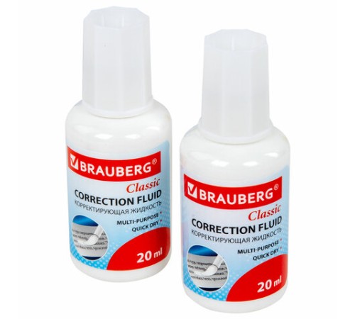 Корректирующая жидкость, 20 мл, ВЫГОДНАЯ УПАКОВКА, КОМПЛЕКТ 2 штуки в пакете, BRAUBERG 