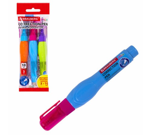 Ручка-корректор 10 мл ВЫГОДНАЯ УПАКОВКА, КОМПЛЕКТ 3 штуки, BRAUBERG MIX, 271921