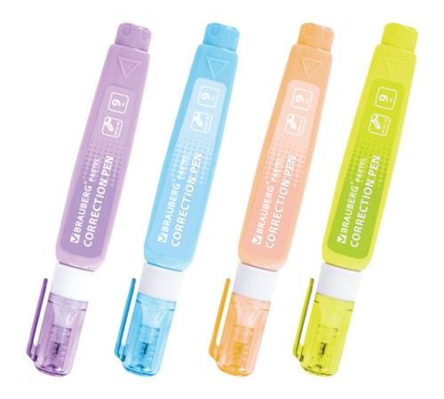 Ручка-корректор 9 мл ВЫГОДНАЯ УПАКОВКА, КОМПЛЕКТ 4 штуки, BRAUBERG PASTEL, 271922
