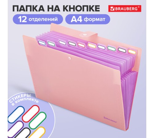 Папка-органайзер на кнопке 12 отделений, BRAUBERG 
