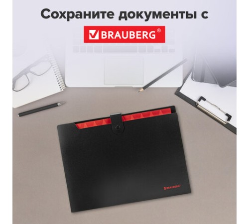 Папка-органайзер на кнопке 12 отделений, BRAUBERG 