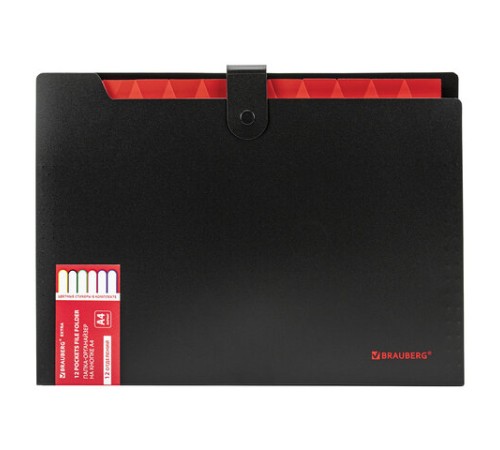 Папка-органайзер на кнопке 12 отделений, BRAUBERG 