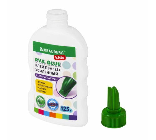 Клей ПВА, усиленный, BRAUBERG KIDS с супер-дозатором (для школы, хобби и творчества), 125 г, 271937