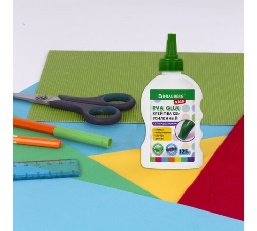 Клей ПВА, усиленный, BRAUBERG KIDS с супер-дозатором (для школы, хобби и творчества), 125 г, 271937
