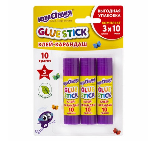 Клей-карандаш 10 г, выгодная упаковка, 3 шт. на блистере, ЮНЛАНДИЯ, 271943