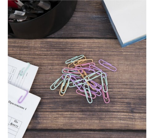 Скрепки BRAUBERG PASTEL, 28 мм, пастельные цвета, 100 шт., в пластиковой коробке, 271956