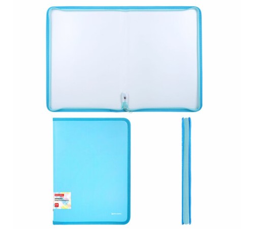 Папка объемная на молнии пластиковая BRAUBERG PASTEL, А4, 330х240 мм, 600 мкм, цвет аквамарин, 271970