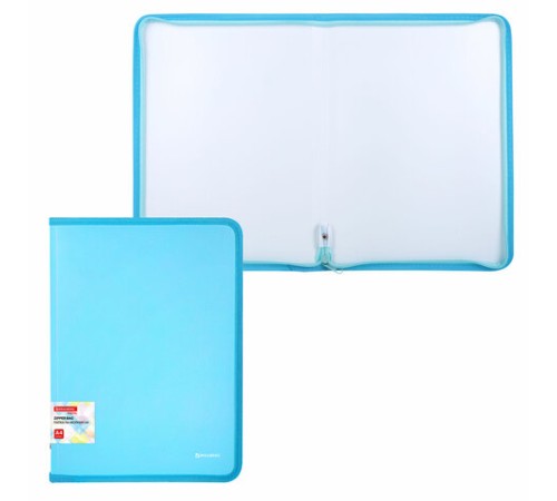 Папка объемная на молнии пластиковая BRAUBERG PASTEL, А4, 330х240 мм, 600 мкм, цвет аквамарин, 271970