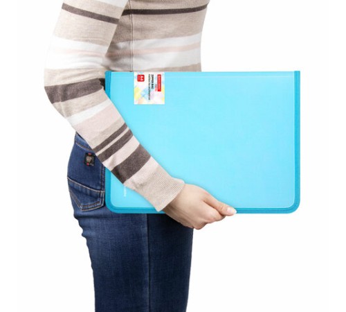 Папка объемная на молнии пластиковая BRAUBERG PASTEL, А4, 330х240 мм, 600 мкм, цвет аквамарин, 271970