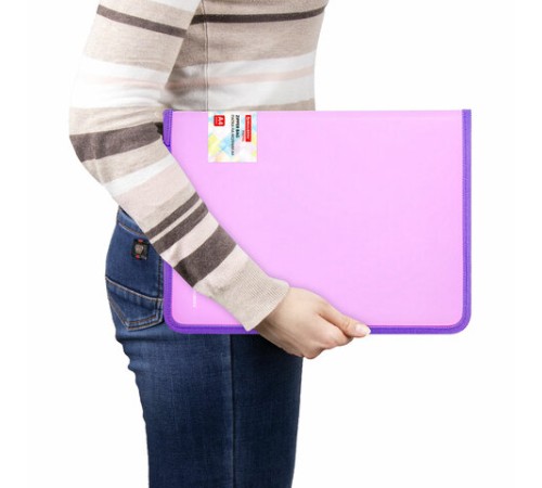 Папка объемная на молнии пластиковая BRAUBERG PASTEL, А4, 330х240 мм, 600 мкм, цвет лиловый, 271971