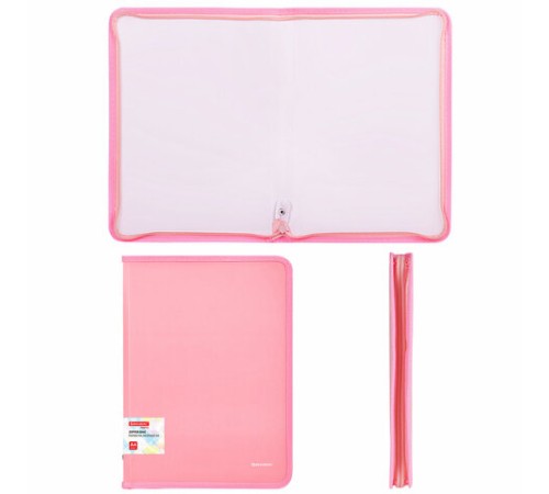 Папка объемная на молнии пластиковая BRAUBERG PASTEL, А4, 330х240 мм, 600 мкм, цвет персиковый, 271972