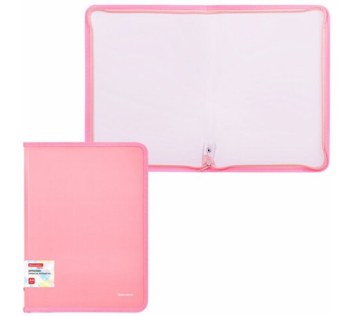 Папка объемная на молнии пластиковая BRAUBERG PASTEL, А4, 330х240 мм, 600 мкм, цвет персиковый, 271972