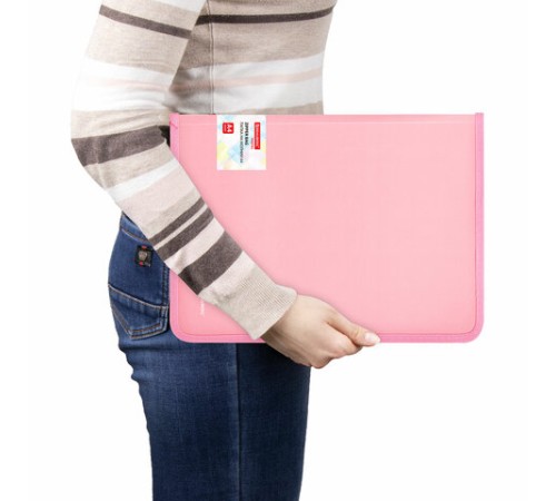 Папка объемная на молнии пластиковая BRAUBERG PASTEL, А4, 330х240 мм, 600 мкм, цвет персиковый, 271972