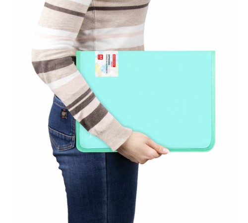 Папка объемная на молнии пластиковая BRAUBERG PASTEL, А4, 330х240 мм, 600 мкм, цвет мятный, 271973