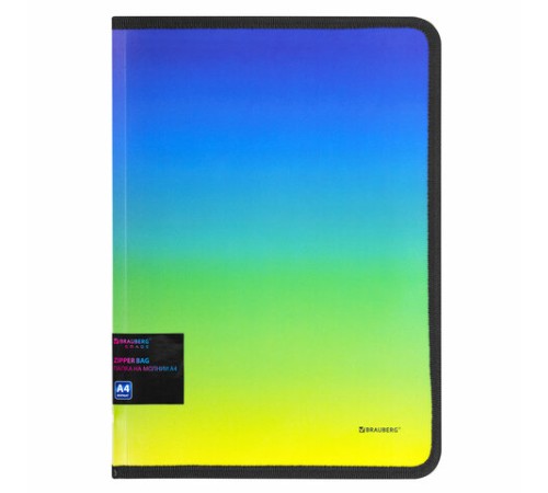 Папка объемная на молнии пластиковая BRAUBERG GRADE, А4, 330х240мм, 600мкм, зелено-голубой градиент, 271974