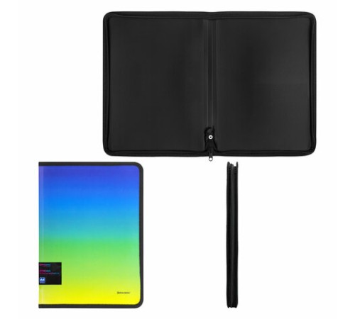 Папка объемная на молнии пластиковая BRAUBERG GRADE, А4, 330х240мм, 600мкм, зелено-голубой градиент, 271974