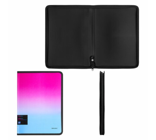 Папка объемная на молнии пластиковая BRAUBERG 