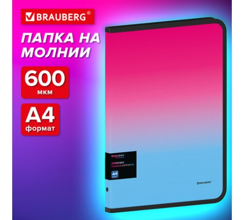 Папка объемная на молнии пластиковая BRAUBERG 