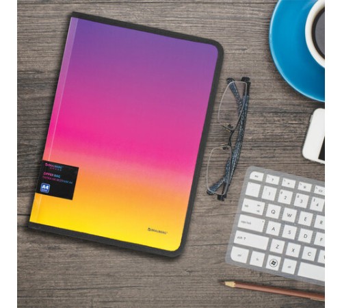 Папка объемная на молнии пластиковая BRAUBERG 