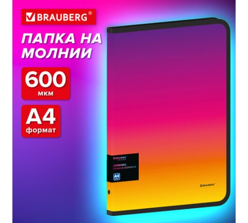 Папка объемная на молнии пластиковая BRAUBERG 