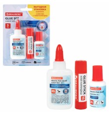 Набор клея BRAUBERG (клей-карандаш PVP 10 г, клей ПВА 45 г, клей ПВА 20 г с кисточкой), блистер, 271978