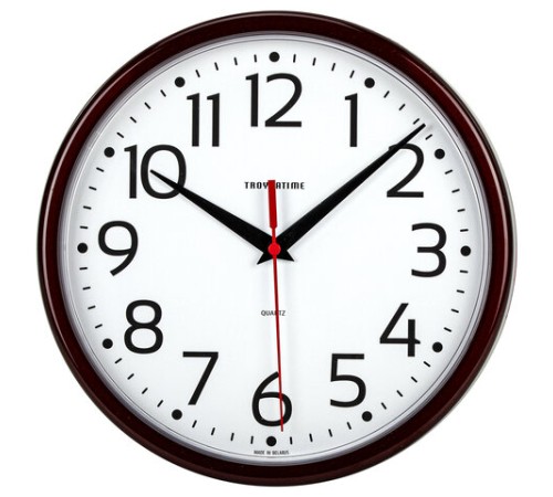 Часы настенные TROYKATIME (TROYKA) 91931912, круг, белые, коричневая рамка, 23х23х4 см