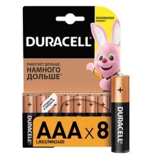 Батарейки КОМПЛЕКТ 8 шт., DURACELL Basic ОРИГИНАЛ, AAA (LR03, 24А), алкалиновые, мизинчиковые, C0037387