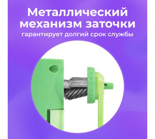 Точилка механическая BRAUBERG KIDS, для простых и цветных карандашей, корпус мятный, крепление к столу, 272003