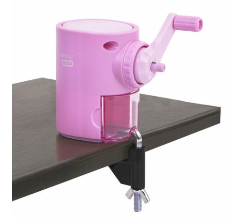 Точилка механическая BRAUBERG KIDS, для простых и цветных карандашей, корпус лавандовый, крепление к столу, 272004