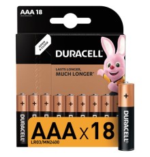 Батарейки КОМПЛЕКТ 18 шт., DURACELL Basic ОРИГИНАЛ, AAA (LR03, 24А), алкалиновые, мизинчиковые, 81483686