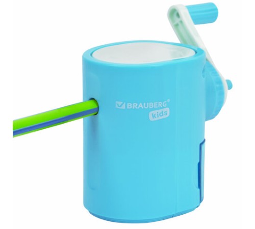 Точилка механическая BRAUBERG KIDS, для простых и цветных карандашей, корпус голубой, крепление к столу, 272005
