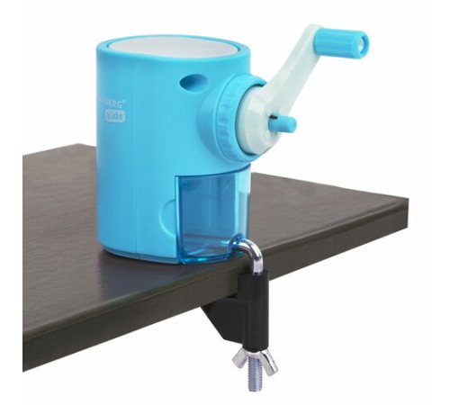 Точилка механическая BRAUBERG KIDS, для простых и цветных карандашей, корпус голубой, крепление к столу, 272005