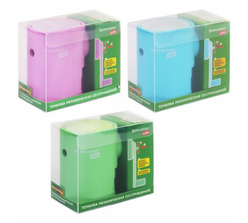 Точилка механическая BRAUBERG KIDS, для простых и цветных карандашей, цвет корпуса ассорти, 272006