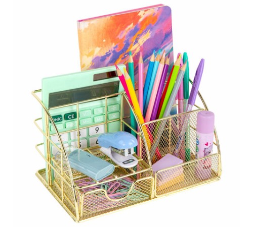 Органайзер для косметики и мелочей металлический 5 секций, MONTE VITA (МОНТЕ ВИТА), 140х220х127 мм, золото, 272477