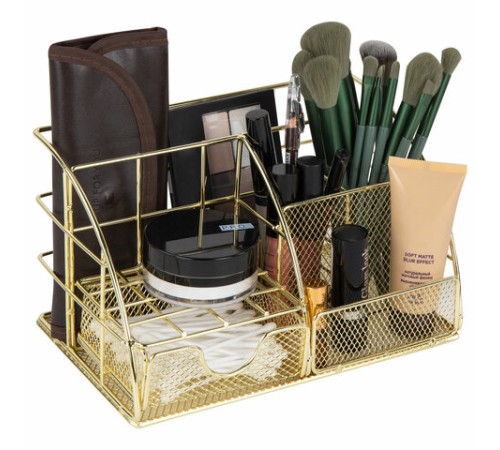 Органайзер для косметики и мелочей металлический 5 секций, MONTE VITA (МОНТЕ ВИТА), 140х220х127 мм, золото, 272477