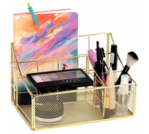 Органайзер для косметики и мелочей металлический 4 секции, MONTE VITA (МОНТЕ ВИТА), 160х240х150 мм, золото, 272479