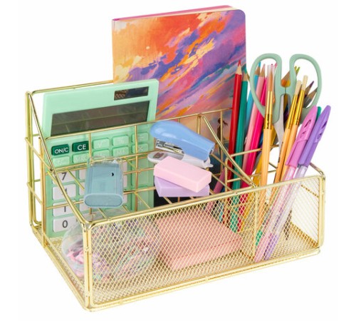 Органайзер для косметики и мелочей металлический 4 секции, MONTE VITA (МОНТЕ ВИТА), 160х240х150 мм, золото, 272479