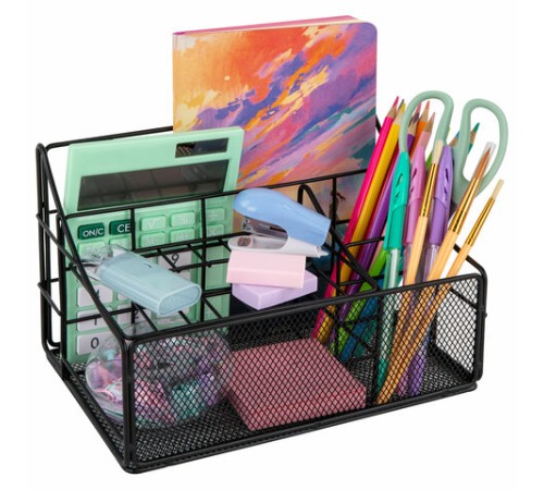 Органайзер для косметики и мелочей металлический 4 секции, MONTE VITA (МОНТЕ ВИТА), 160х240х150 мм, черный, 272480