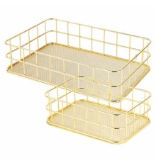 Органайзер для косметики корзинка 2 штуки из металла MONTE VITA (МОНТЕ ВИТА), 24х16х6,3 см + 17х12х6 см, золото, 272483