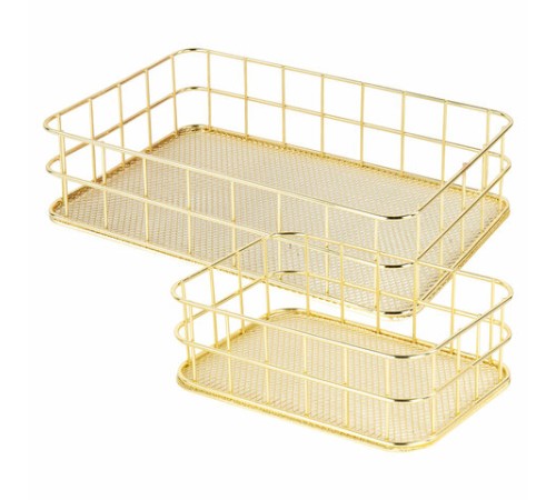Органайзер для косметики корзинка 2 штуки из металла MONTE VITA (МОНТЕ ВИТА), 24х16х6,3 см + 17х12х6 см, золото, 272483