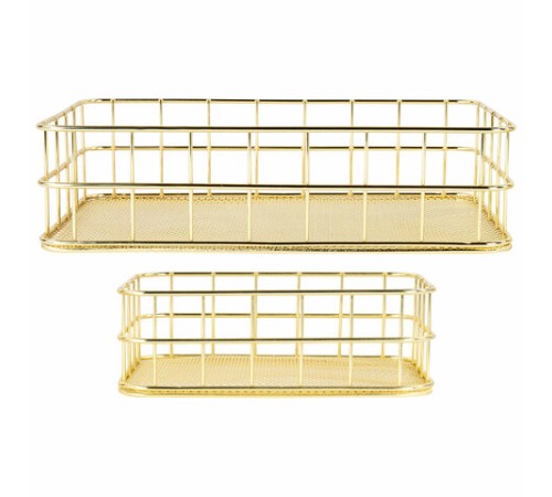 Органайзер для косметики корзинка 2 штуки из металла MONTE VITA (МОНТЕ ВИТА), 24х16х6,3 см + 17х12х6 см, золото, 272483