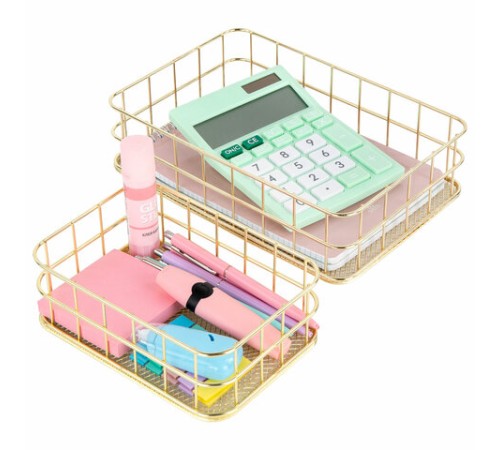 Органайзер для косметики корзинка 2 штуки из металла MONTE VITA (МОНТЕ ВИТА), 24х16х6,3 см + 17х12х6 см, золото, 272483