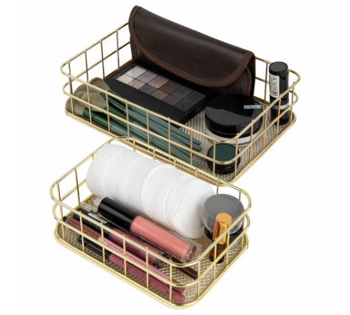 Органайзер для косметики корзинка 2 штуки из металла MONTE VITA (МОНТЕ ВИТА), 24х16х6,3 см + 17х12х6 см, золото, 272483