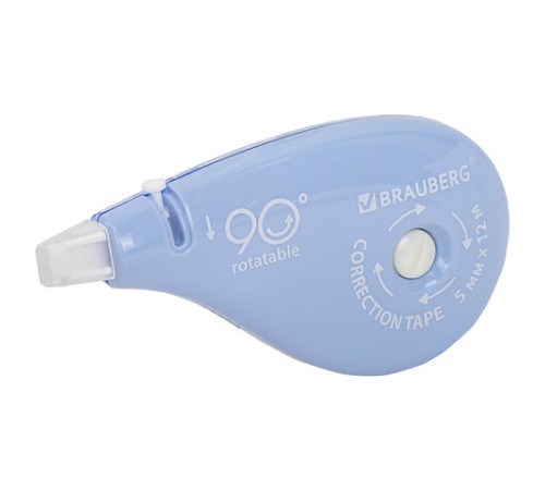 Корректирующая лента BRAUBERG PASTEL 5 мм х 12 м, вращающийся наконечник 90°, ВЫГОДНАЯ УПАКОВКА 3 штуки в блистере,механизм перемотки,272489