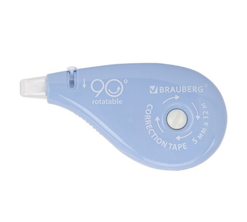 Корректирующая лента BRAUBERG PASTEL 5 мм х 12 м, вращающийся наконечник 90°, ВЫГОДНАЯ УПАКОВКА 3 штуки в блистере,механизм перемотки,272489