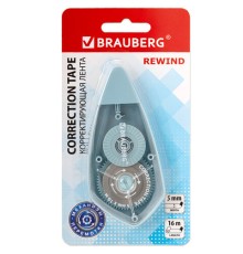 Корректирующая лента BRAUBERG REWIND, 5 мм х 16 м, механизм перемотки, корпус зеленый, блистер, 272489